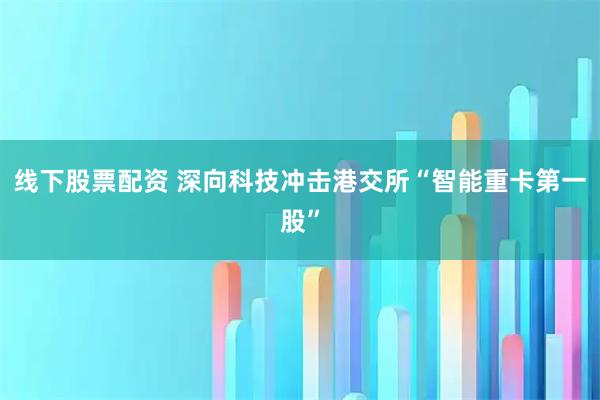 线下股票配资 深向科技冲击港交所“智能重卡第一股”